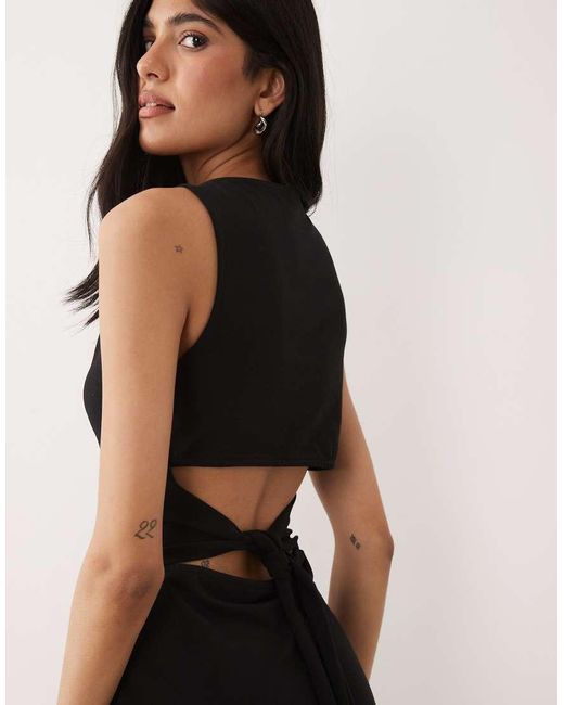 ASOS Natural Slash Neck Tie Back Midaxi Dress With Side Split
