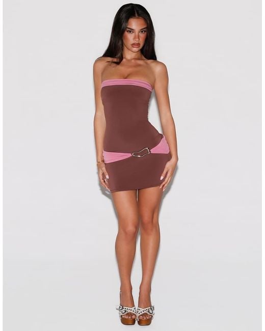 Tiger Mist Red Eos Bandeau Open Back Hardware Detail Mini Dress