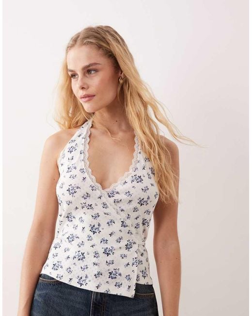 Miss Selfridge White Pointelle Halterneck Wrap Top