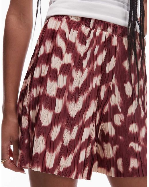 TOPSHOP White Abstract Animal Plisse Wide Leg Shorts