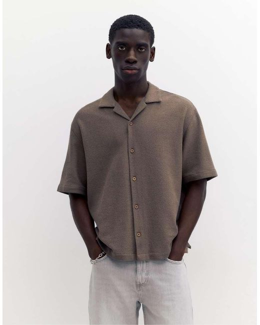 Pull&Bear Brown Terrycloth Short Sleeve Shirt for men