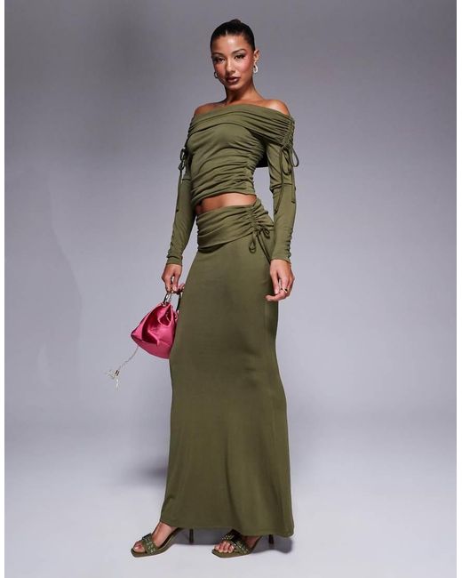 ASOS Maxirok Van Premium Modal Met Omgeslagen Taille, Fishtail En Gerimpelde Zijkanten in het Green