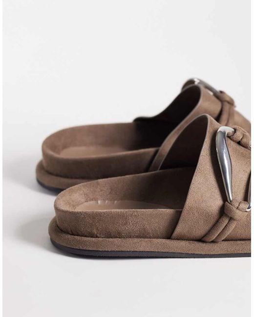ASOS Brown Francisco Footbed Sandal With Metal Trim