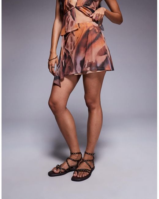 ASOS Gray Co-ord Mesh Flippy Mini Skirt With Ruched Tie Detail