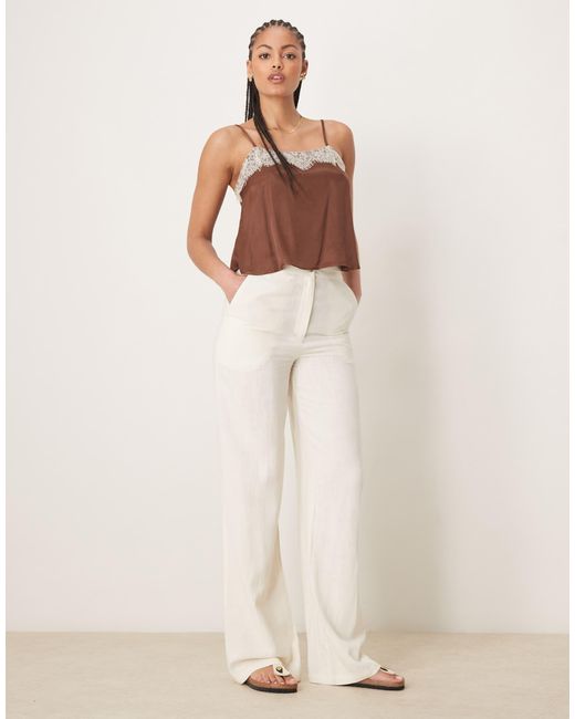 ASOS Natural Tall Relaxed Straight Leg Pants With Linen