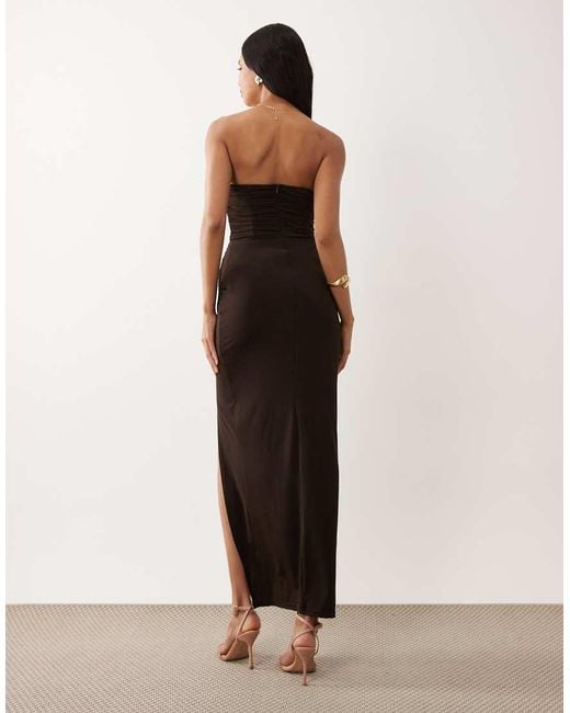 TFNC London Natural Slinky Bandeau Lace Split Detail Maxi Dress