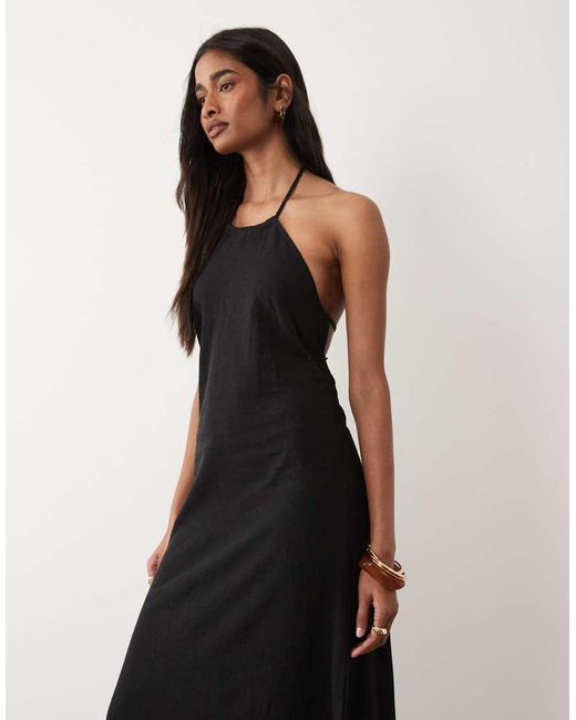 Miss Selfridge Black Linen Look Halter Maxi Dress