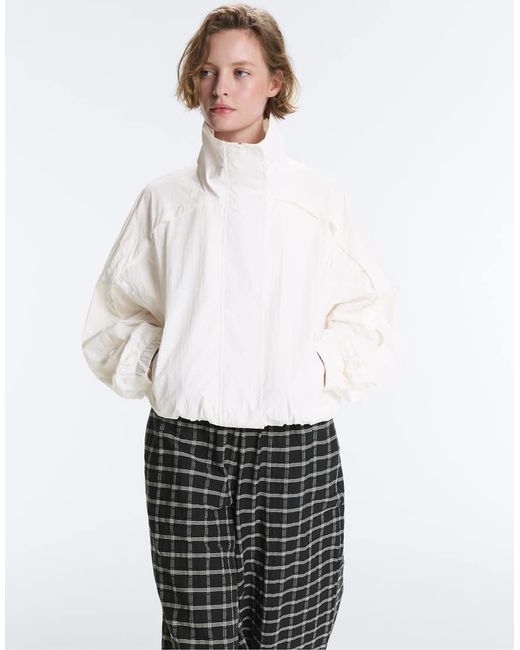 Oysho White Waterrepellent Short Track Jacket With High Neck