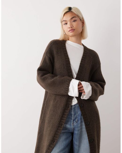 Monki Brown Chunky Maxi Cardigan
