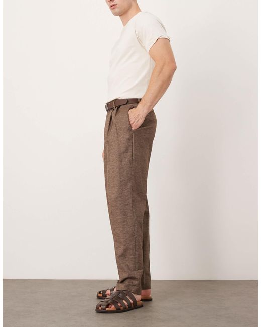 Pantalon fuselé oversize et élégant avec double pince aspect lin - marron ASOS pour homme en coloris Natural