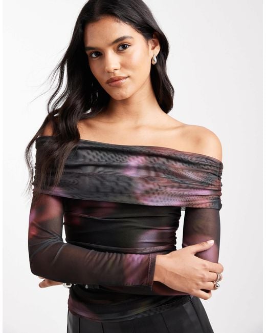 Cotton On Black Cotton on – ashley – schulterfreies netzstoff-oberteil