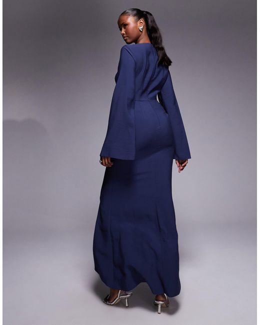 ASOS Long Sleeve Maxi Dress With Ruffle Skirt in Blue | Lyst