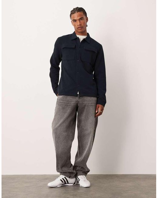 Chaqueta Azul Marino Estilo Camisa Con Botones De Tejido Texturizado De ASOS de hombre de color Blue