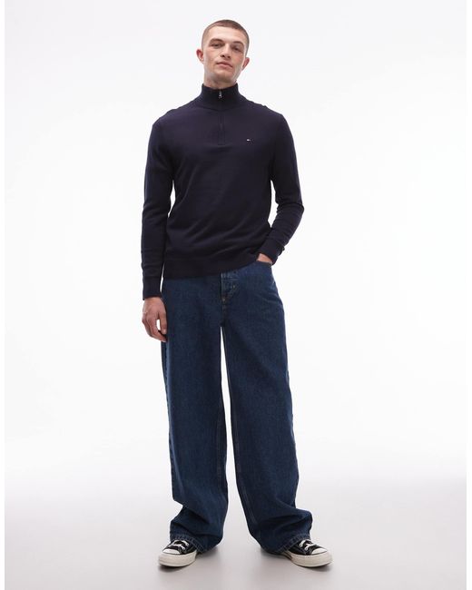 Tommy Hilfiger – basic-pullover aus baumwolle in Blue für Herren