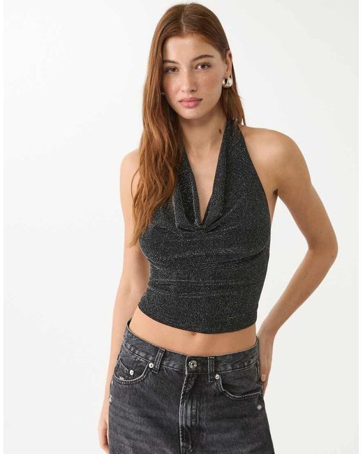 Top Glitterato Allacciato Al Collo di Stradivarius in Gray