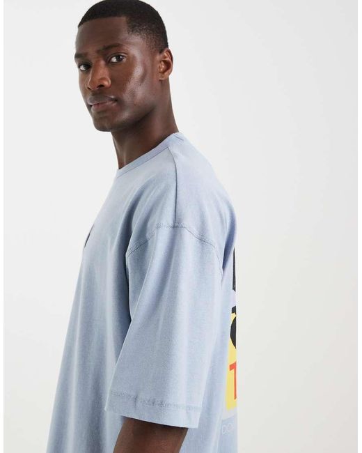 ASOS Blue Heavyweight Boxy Oversized T-Shirt With Tequila Graphic for men