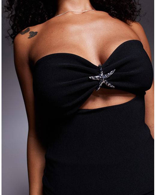 Top bandeau d'ensemble côtelé avec étoile River Island en coloris Black