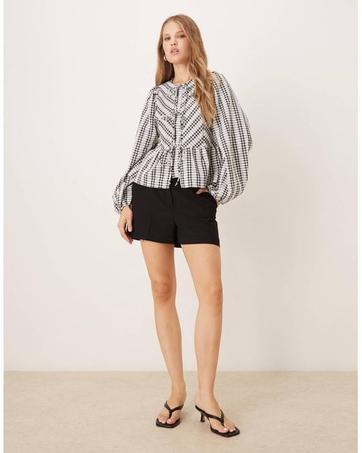 Y.A.S Gray Lace Overlay Detail Tie Front Peplum Hem Top