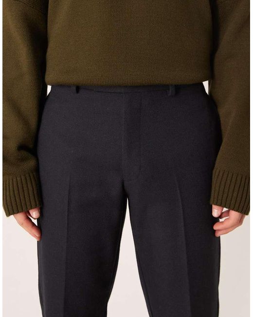 ASOS Blue Smart Straight Leg Wool Mix Trousers for men