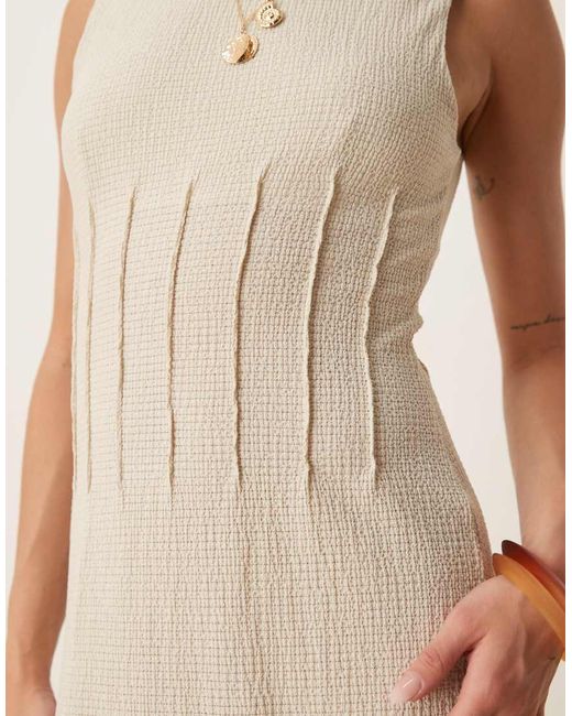 ASOS Natural Textured Sleeveless Slash Neck Corset Detail Midi Dress
