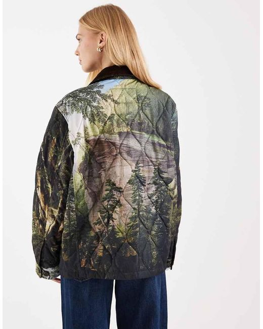 Polo Ralph Lauren Gray Quilted All Over Print Shirt Jacket