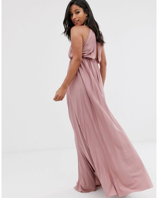 halter pleated waisted maxi dress