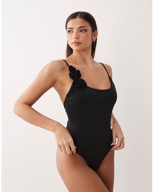 Mango Black Rosette Swimsuit
