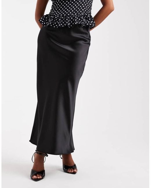 New Look Black Satin Bias Midi Skirt