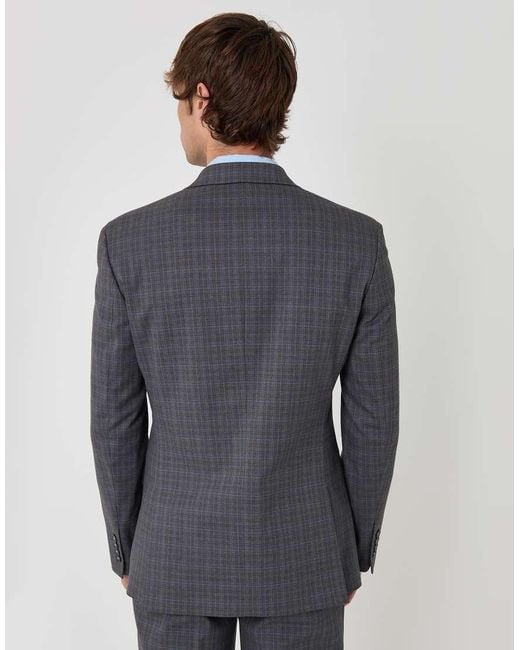 Threadbare Blue Regular Fit Cotton Rich Check Blazer for men