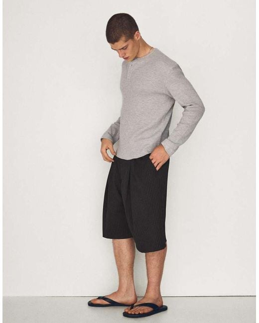 Bershka Gray Slim Fit Long Sleeve Henley T-Shirt for men