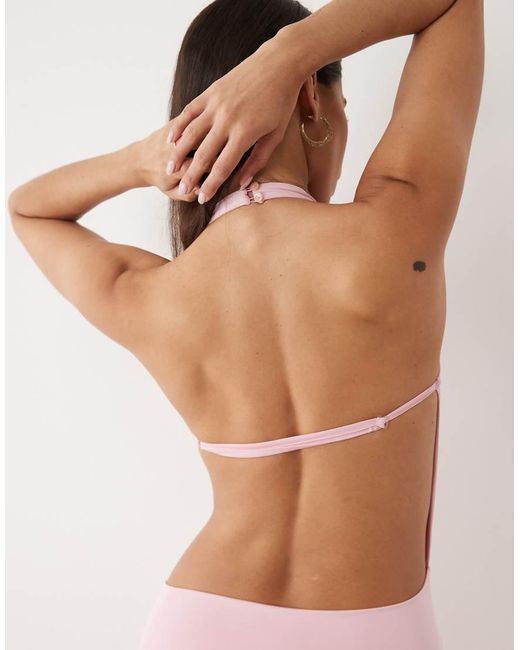 Aria Cove Pink Double Layered Slinky High Neck Open Back Detail Maxi Dress