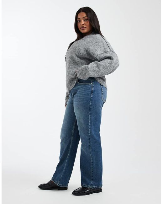 ASOS Blue Asos Design Curve Comfort Stretch Straight Leg Jeans