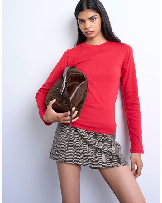 TOPSHOP Red Long Sleeve Everyday Tee