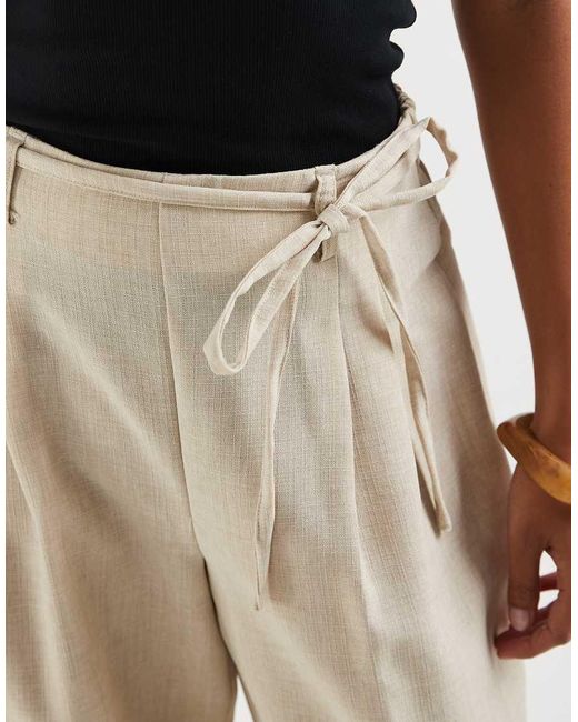 Vero Moda Natural Woven Pleat Front Tailored Pants With Tie Waist