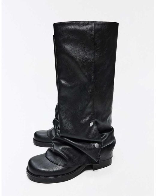 Bershka Black Flat Buckle Trousers Boots