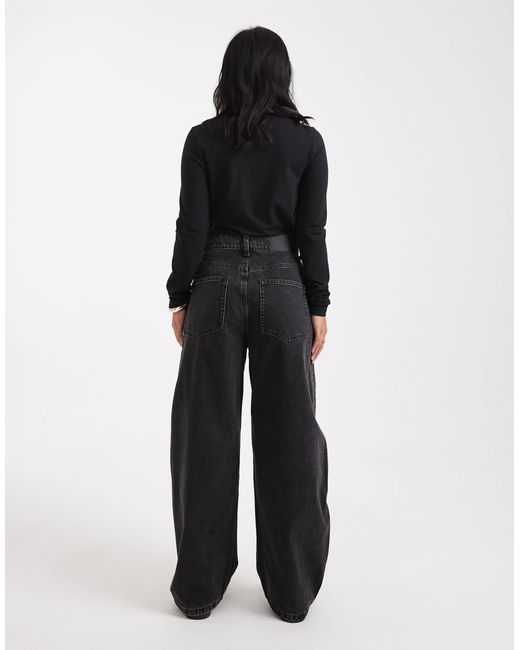 Asos design petite - jean ample à taille haute - anthracite délavé ASOS en coloris Black
