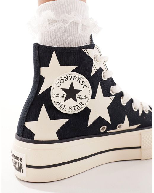 Lift - sneakers alte nere con stampa di stelle e lacci spessi di Converse in White