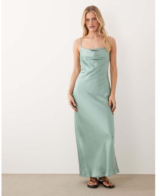 Vila White Lace Insert Cowl Neck Satin Cami Maxi Dress