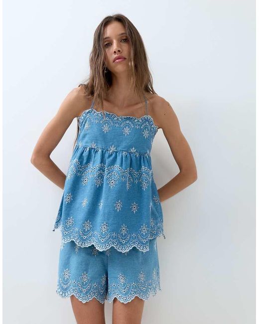 ASOS Blue Denim Embroidered Cami Top
