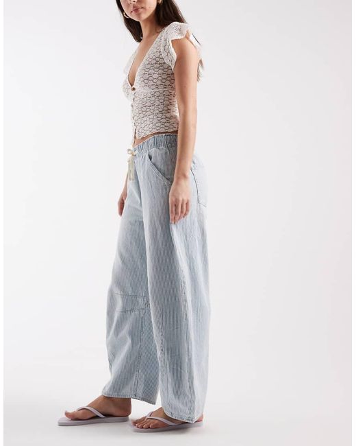 Gap Blue Mid Rise Tie Waist Horseshoe Pinstripe Jeans