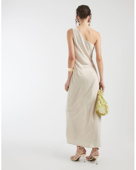 Object Natural One Shoulder Satin Maxi Dress