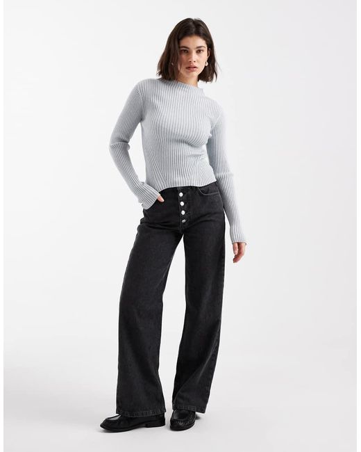 ASOS White Knitted Placement Rib High Neck Top