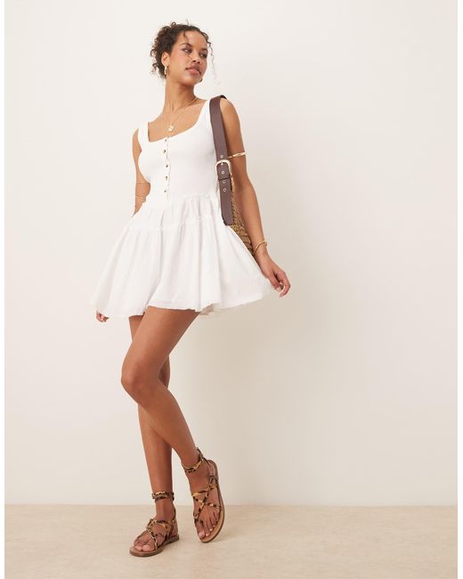 ASOS Pink Scoop Button Ribbed Bodice With Poplin Skirt Mini