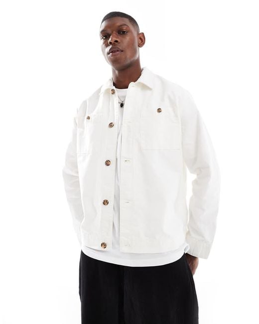 New Look White Twill Button Up Jacket for men