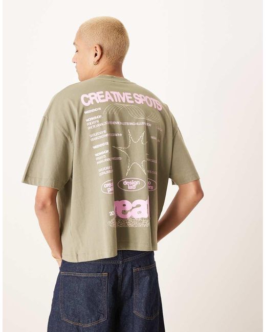 ASOS Recht Oversized T-Shirt Met Grafische Print Op De Voor- En Achterkant in het Natural voor heren