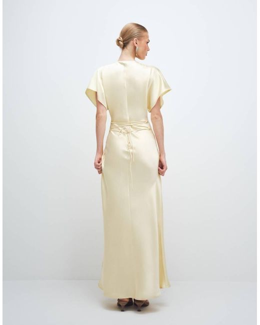 Gina Tricot Natural Batwing Plunge Satin Maxi Dress