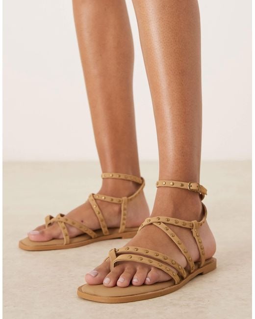 Asos Design Wide Fit Brown Fierce Strappy Studded Sandal
