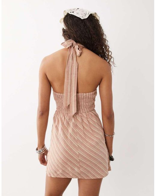 ASOS Natural Cotton-linen Blend Halter Neck Mini Sundress With Sculpted Bust