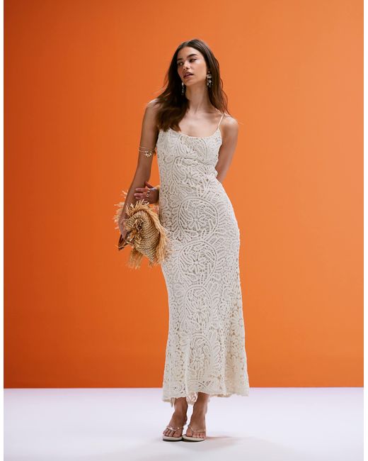Bardot Orange – häkel-maxikleid