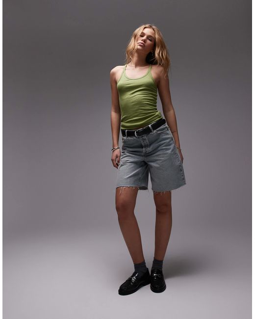 TOPSHOP Green Premium Spaghetti Strap Scoop Racer Tank Top